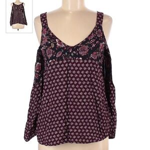 Collective Concepts XS Blouse Burgundy FloralCold Shoulder Long Sleeve‎ Spring